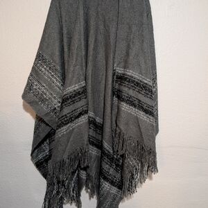 Gray Fringed Poncho